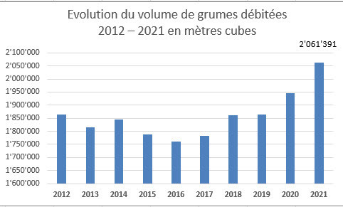Industrie du bois Suisse : Record de 2.06 millions de mètre cubes de grumes débitées